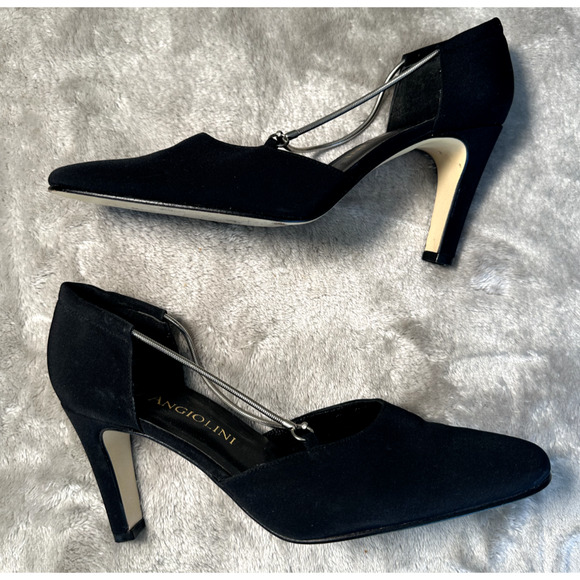 Enzo Angiolini Vintage Black Silver Chain Accent Block Heels Size 7 Y2K Office - Picture 3 of 8